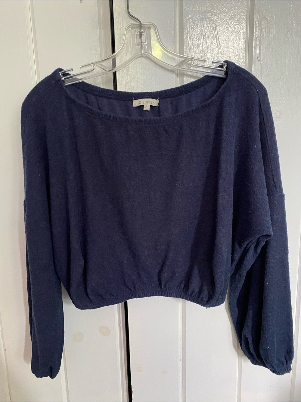 Z Supply Navy Cropped Boatneck Sweatshirt